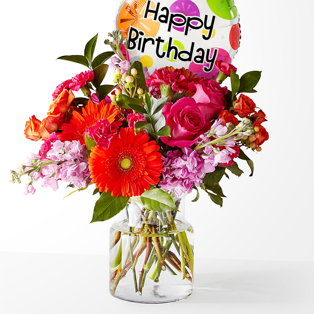 Fiesta Bouquet with Birthday Balloon – Flowers By Design, Midland TX