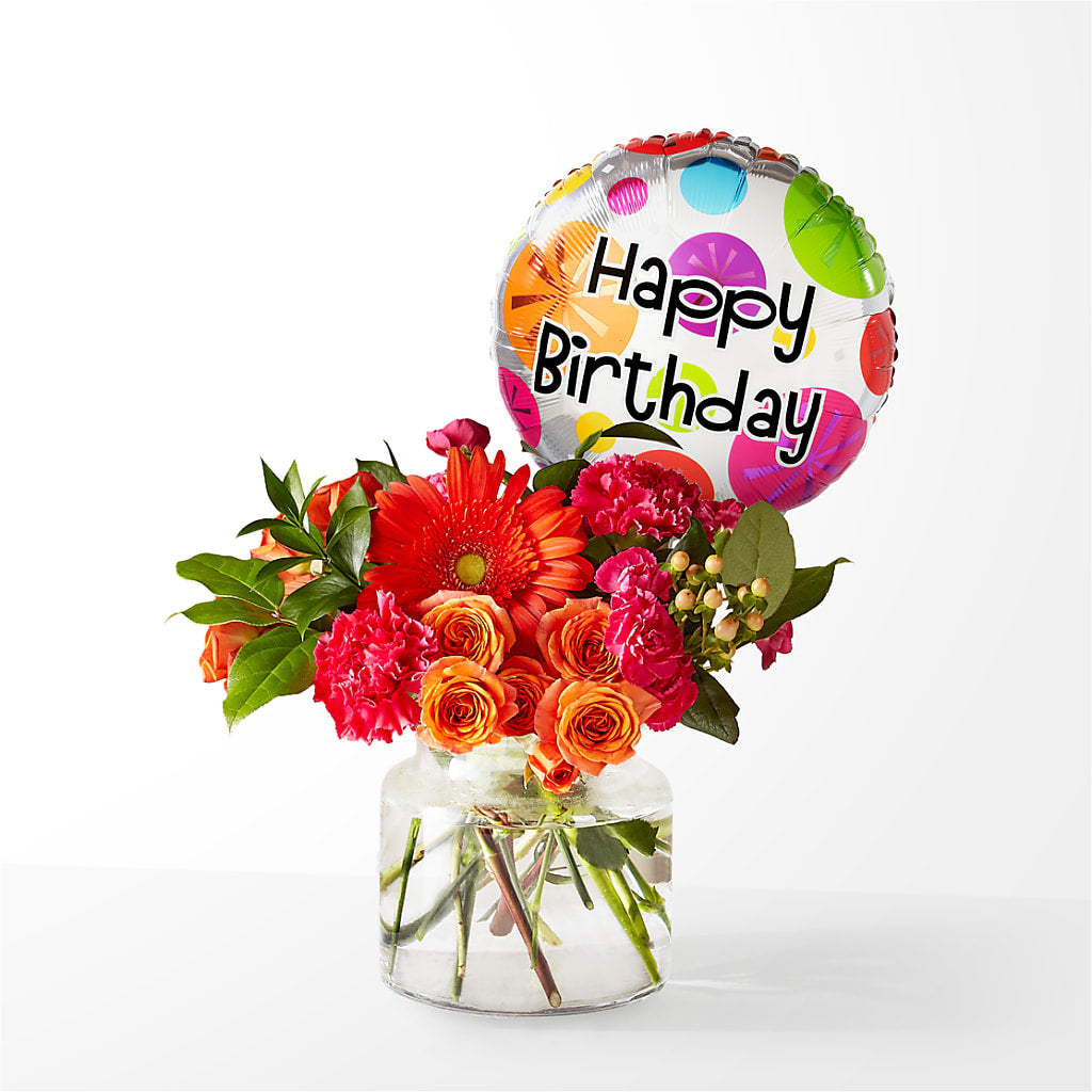 Fiesta Bouquet with Birthday Balloon – Flowers By Design, Midland TX