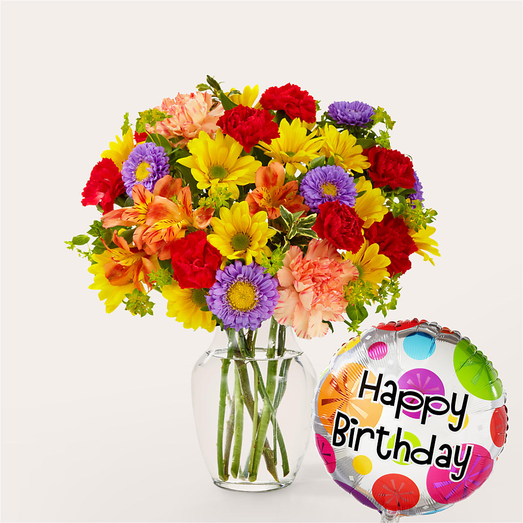 Kaleidoscope Bouquet with Birthday Balloon – Flowers By Design, Midland TX