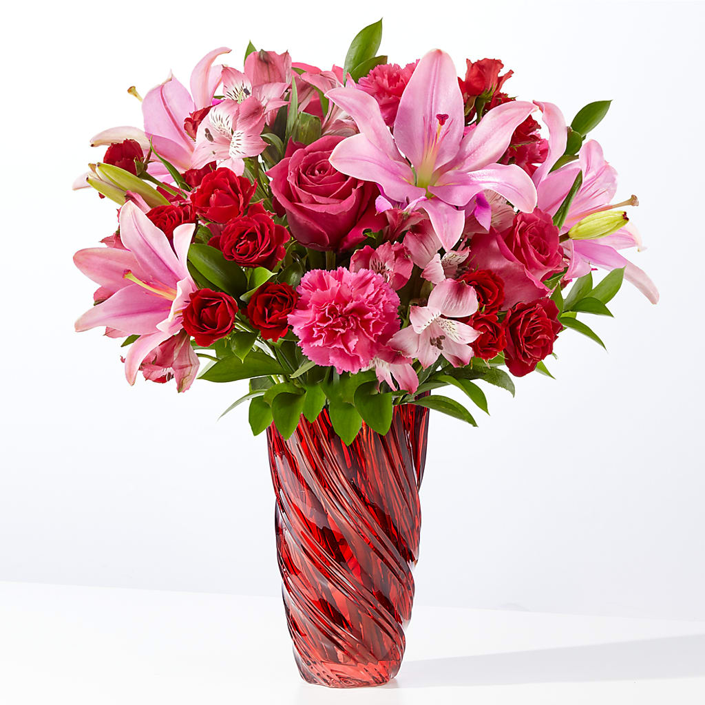 In Love Bouquet with Luxe Swirl Vase – Flowers By Design, Midland TX