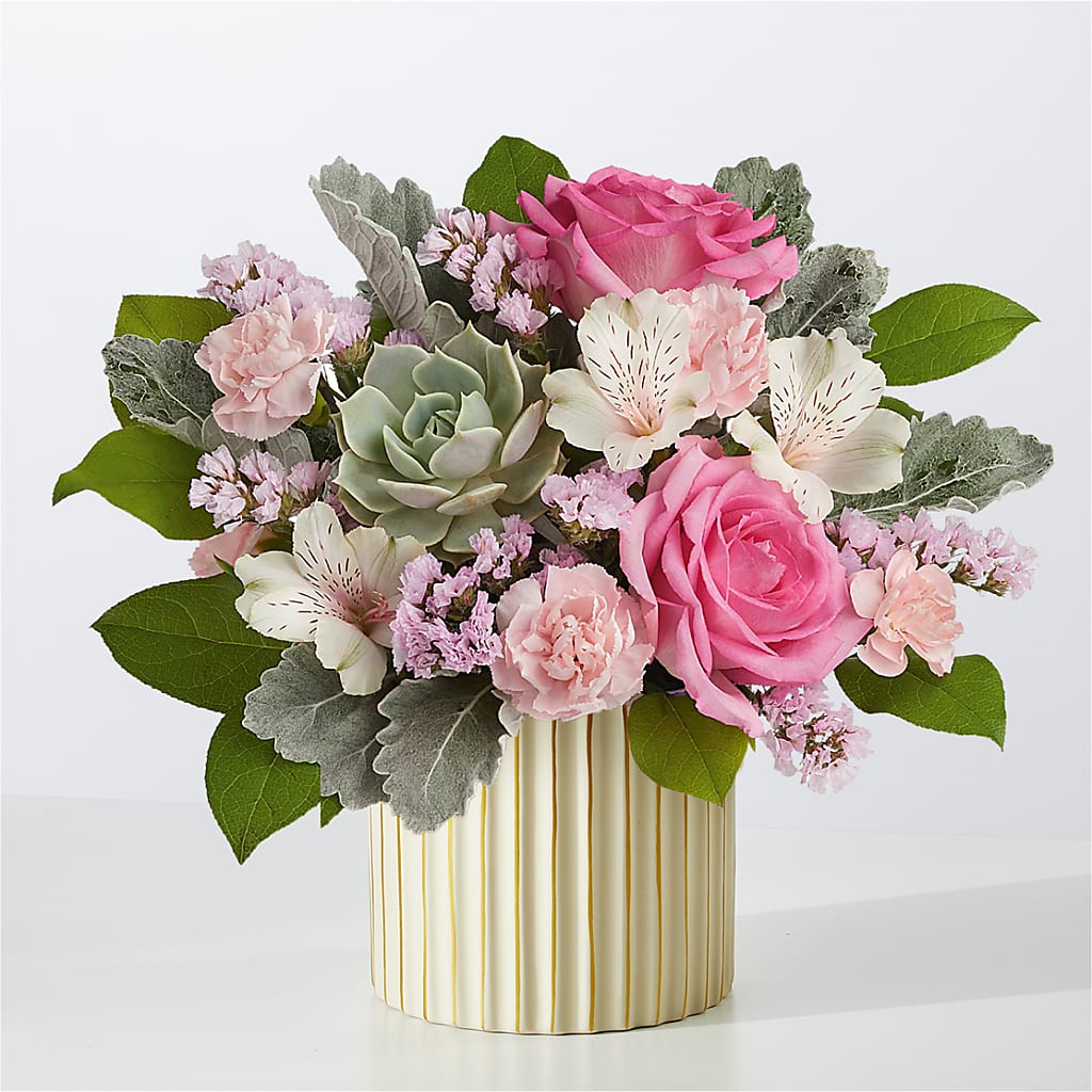 Dusty Rose Bouquet with Ivory Vase – Flowers By Design, Midland TX