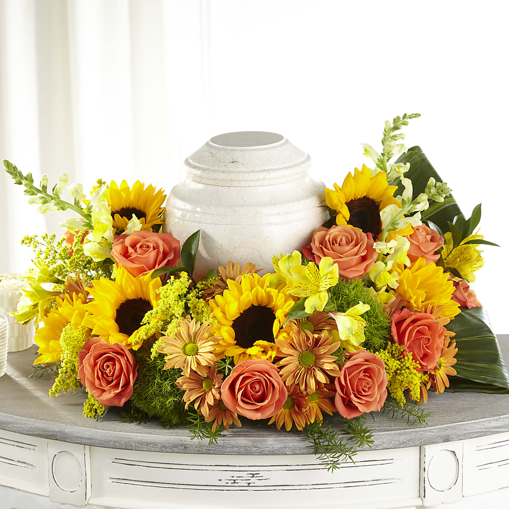 Faithful Sunflower Cremation Adornment – Flowers By Design, Midland TX