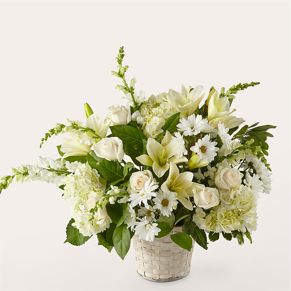 Ivory Elegance Floral Basket – Flowers By Design, Midland TX