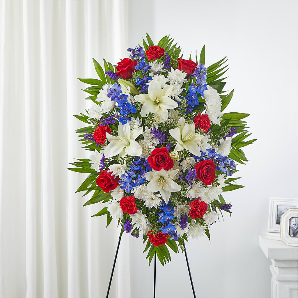 Cherished Service Standing Spray – Flowers By Design, Midland TX