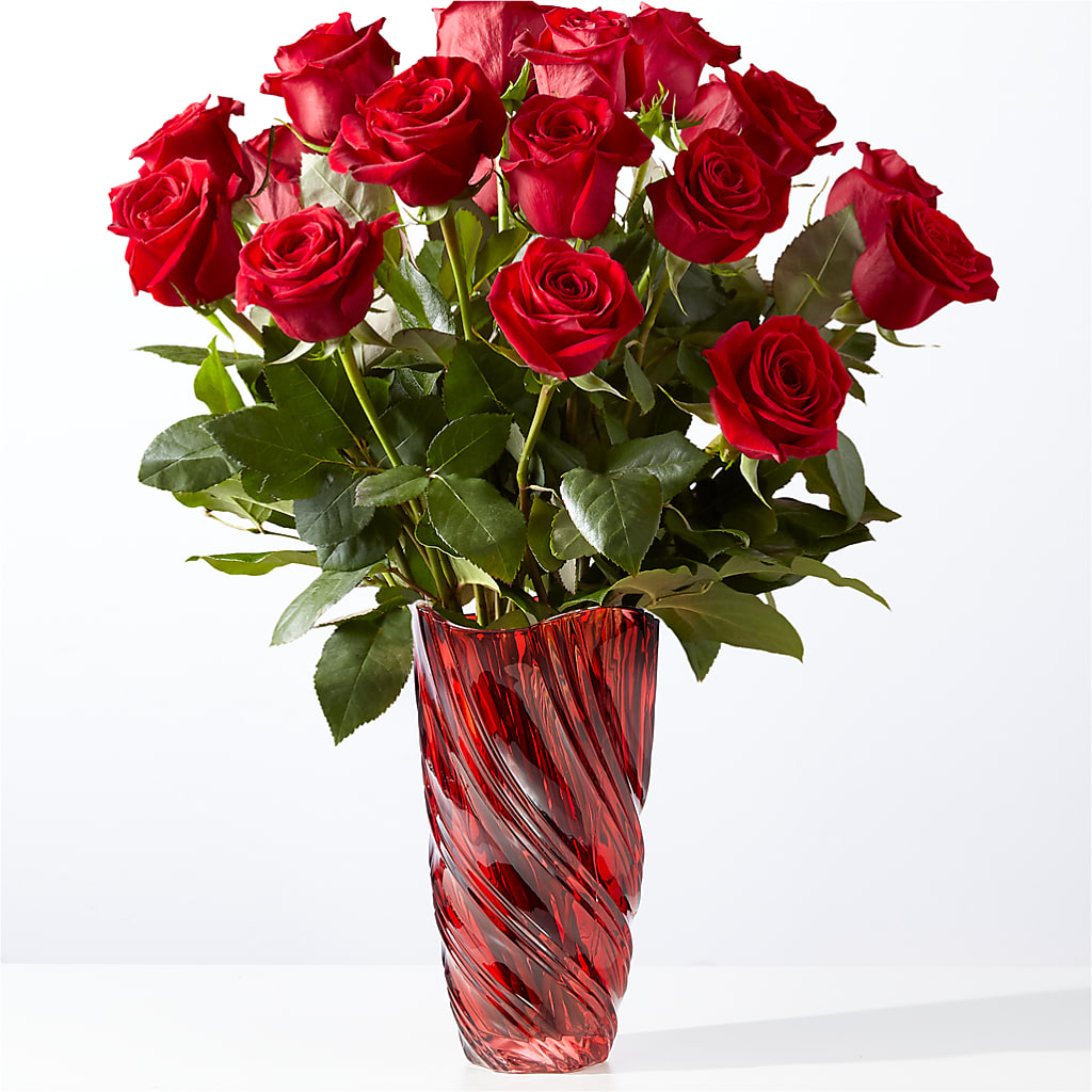 Classic Love Red Rose Bouquet with Luxe Swirl Vase – Flowers By Design, Midland TX