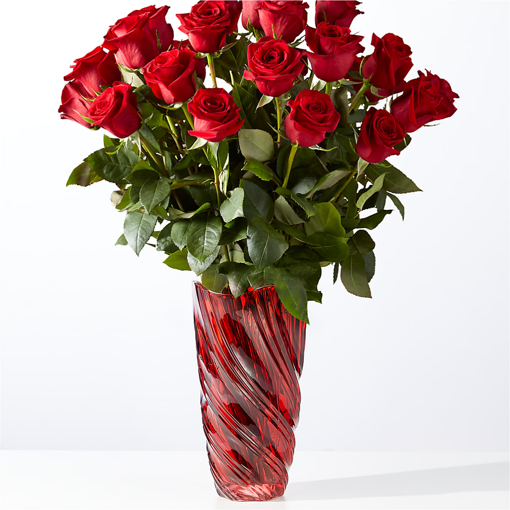 Classic Love Red Rose Bouquet with Luxe Swirl Vase – Flowers By Design, Midland TX
