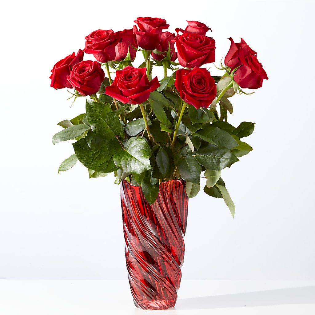 Classic Love Red Rose Bouquet with Luxe Swirl Vase – Flowers By Design, Midland TX