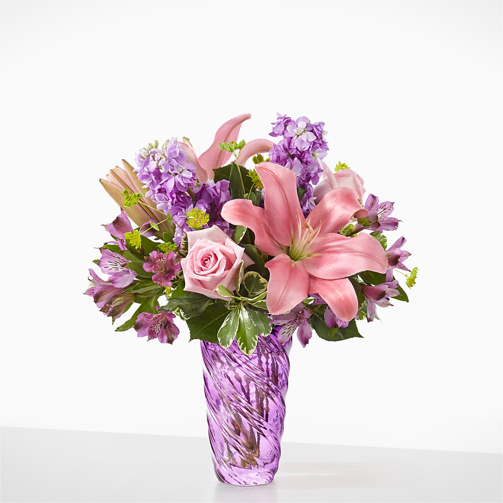 Precious Petals Bouquet with Luxe Swirl Vase – Flowers By Design, Midland TX