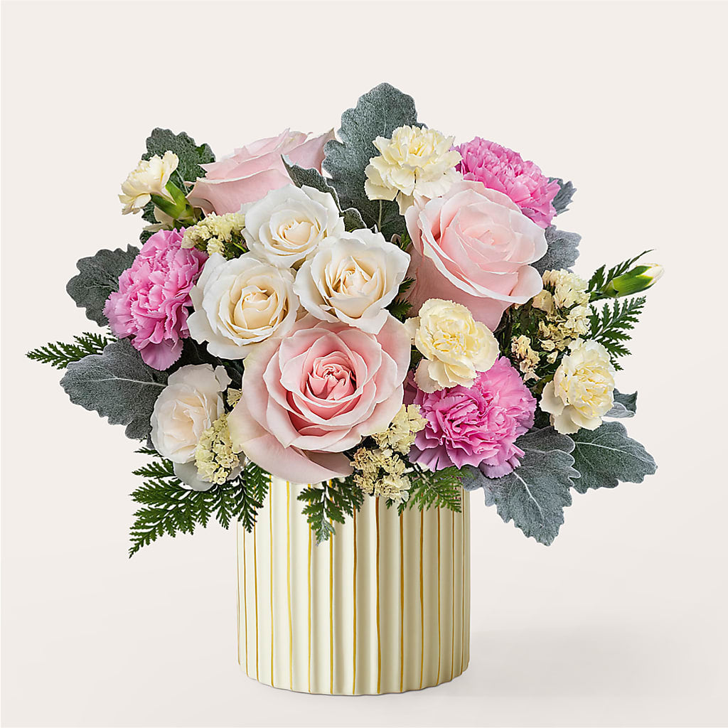 Blissful Moments Bouquet with Ivory Vase –  Flowers By Design, Midland TX