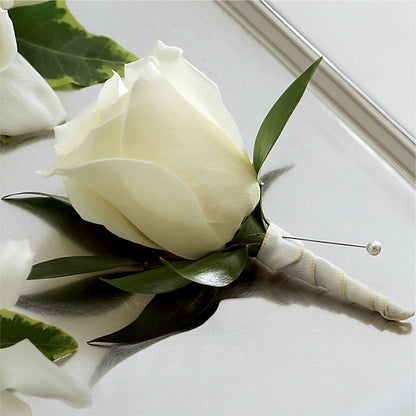 White Rose Boutonniere –  Flowers By Design, Midland TX